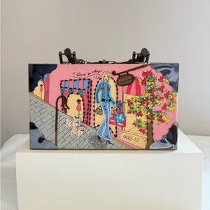 Choice Made Art Cigar Box Handbag Purse Woman Walking Dog I Love To Shop.